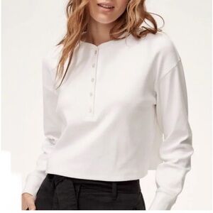 ✨hp✨ aritzia wilfred free • mavis long sleeve cropped henley t-shirt white small